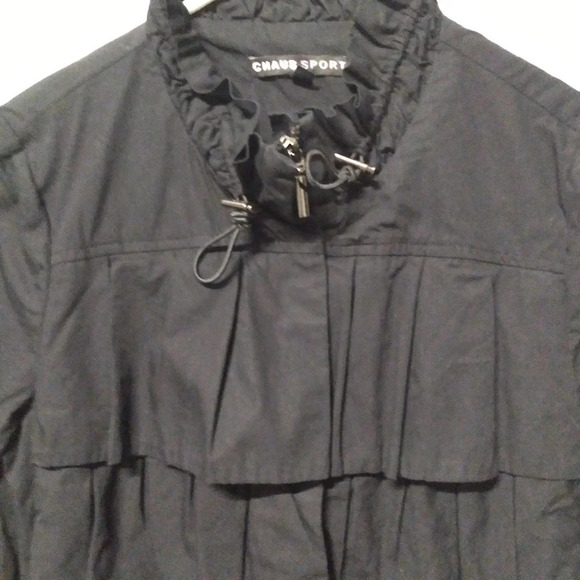 Chaus Sport Tiered Ruffle Jacket Black Zip Front Size Small - Picture 2 of 7